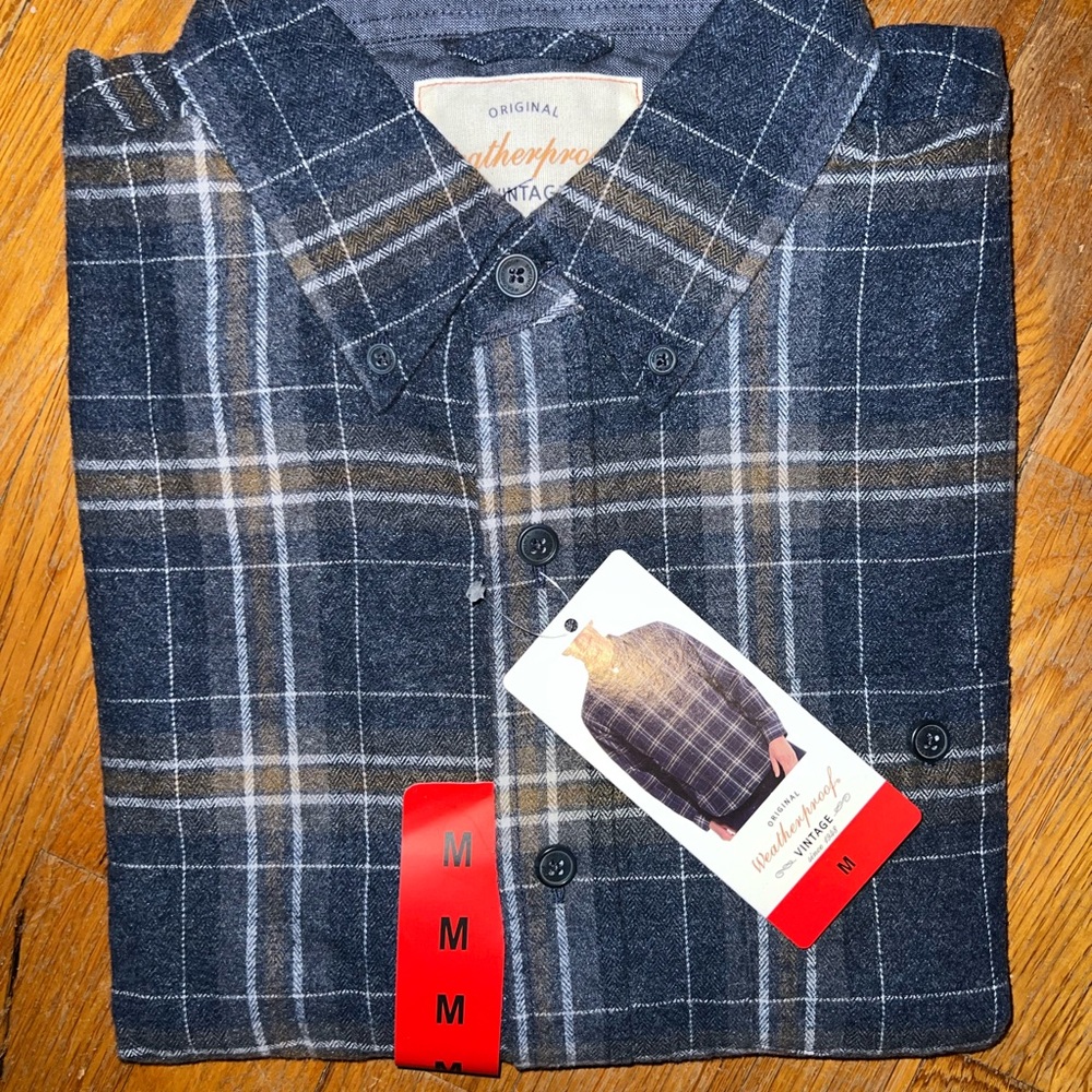 Weatherproof Men's Navy and Gray Plaid Shirt
